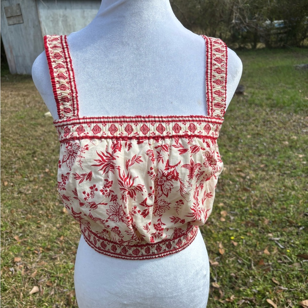 Red Floral Halter Tank Crop Top Women’s Size Large by Japna